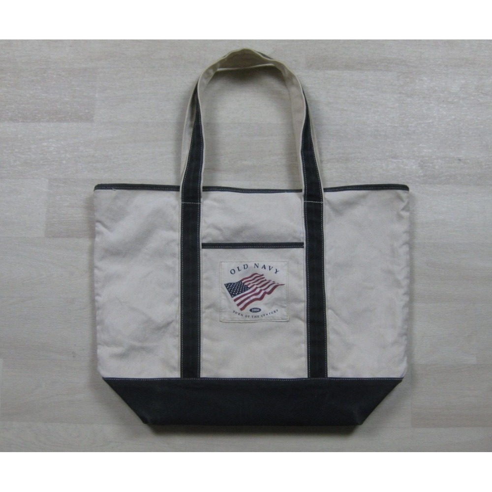 Vintage Y2K Old Navy Flag Canvas Tote Bag Large Shoulder Bag 2000s